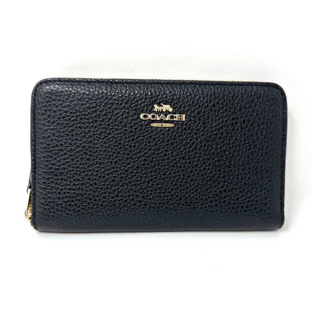 Coach Medium Id Zip Wallet in Black Leather C4124